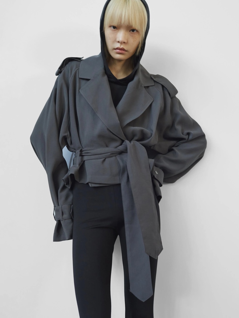 Frankie Shop Faven Cropped Trench - Charcoal sz S